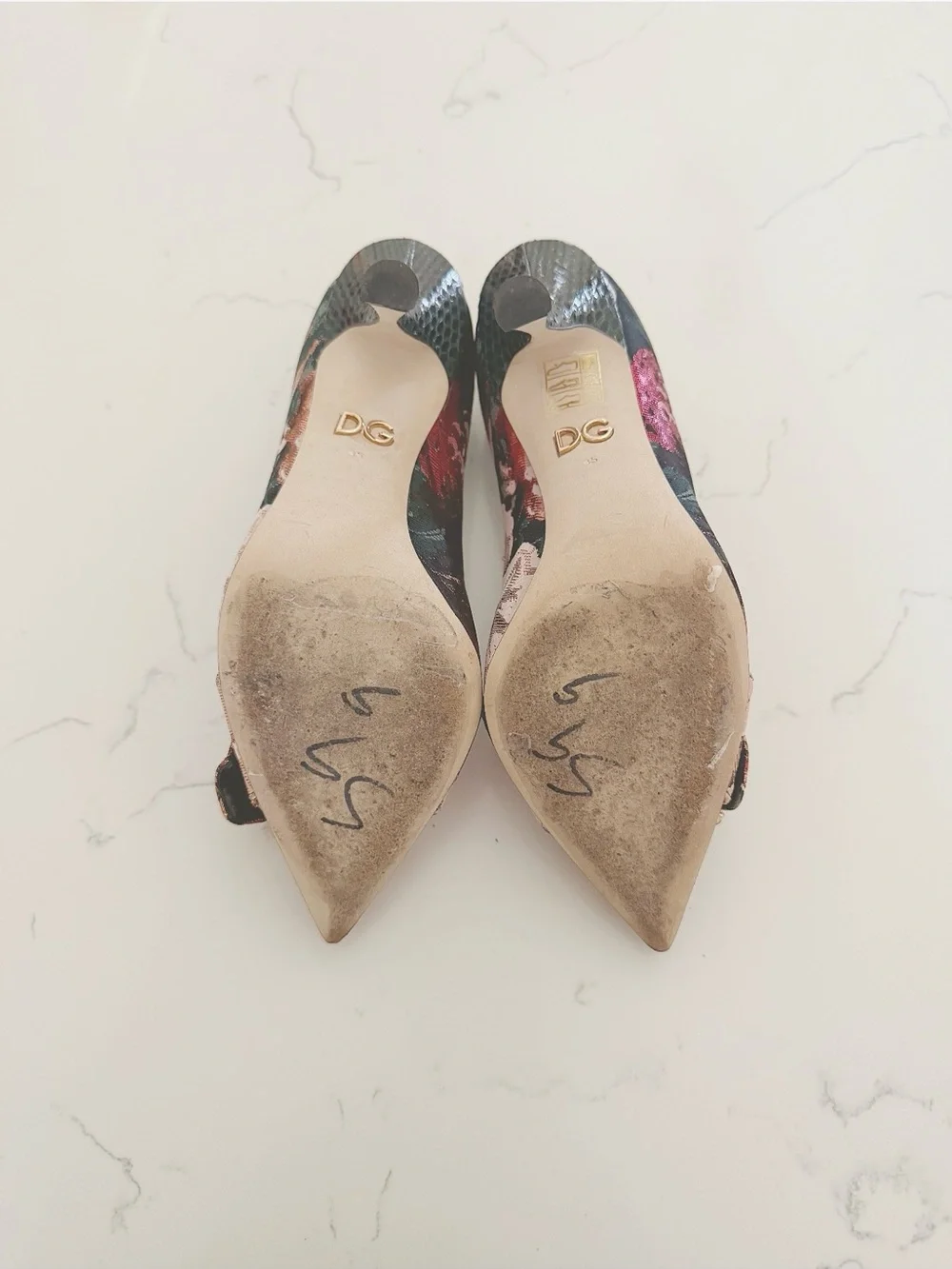 Dolce & Gabbana Snakeskin and Brocade Fabric Pumps